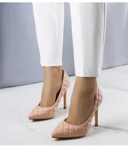 Moteriški ekozomšiniai aukštakulniai rožiniai su smeigtukiniu kulnu