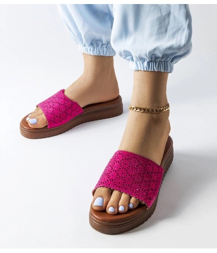 Moteriškos ekozomšinės šlepetės rožinės su 4 cm kulnu