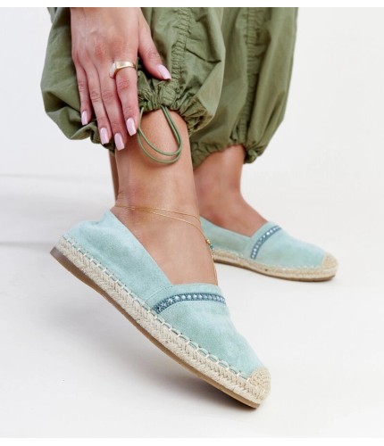 Moteriški medžiaginiai bateliai žali su guminiu padu