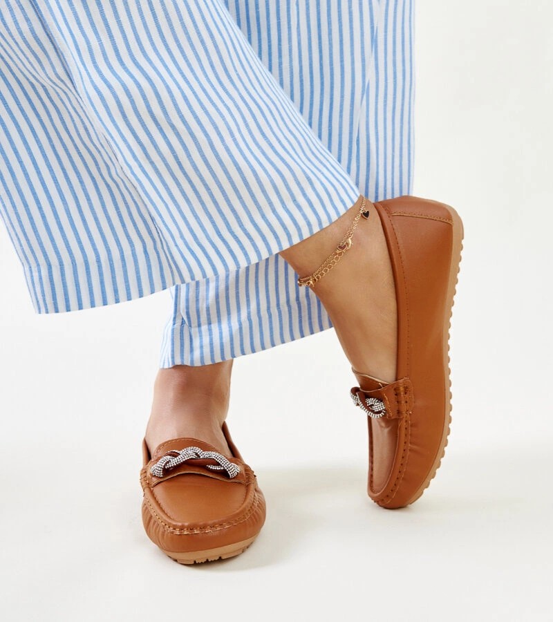 Moteriški ekozomšiniai bateliai rudi užmaunami – Mokasinai, bateliai