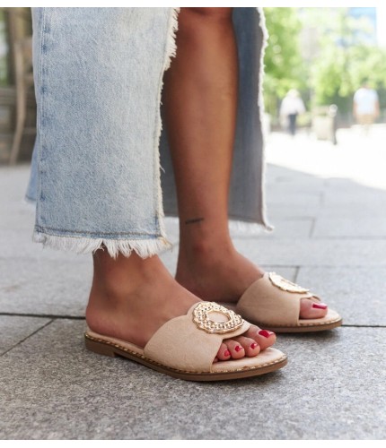 Moteriškos ekozomšinės šlepetės kreminės su natūraliu vidpadžiu