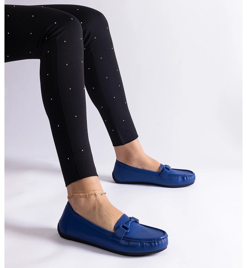 Moteriški bateliai odiniai mėlyni su kulnu – Mokasinai, bateliai