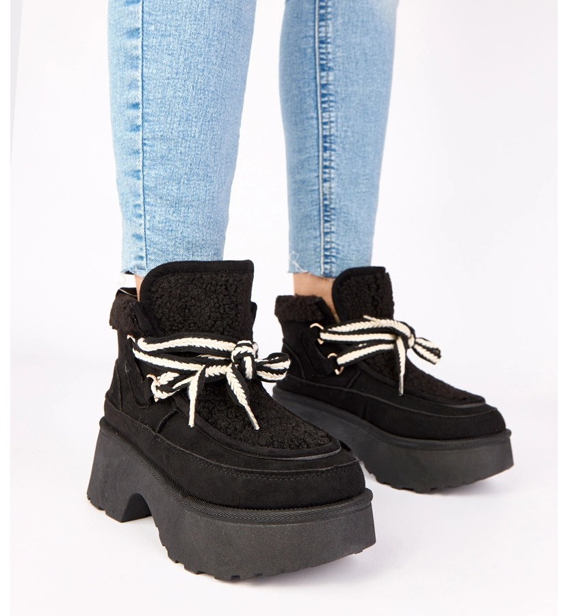 Moteriški ekozomšiniai auliniai juodi ant platformos – Auliniai